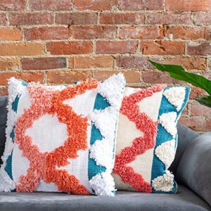 Refinery29 | Teagan Collection | 100% Cotton Luxury Decorative Textured Throw Pillows, Ultra Soft with Stylish Modern Woven Tufted Design for Home Décor, 18 x 18, Coral