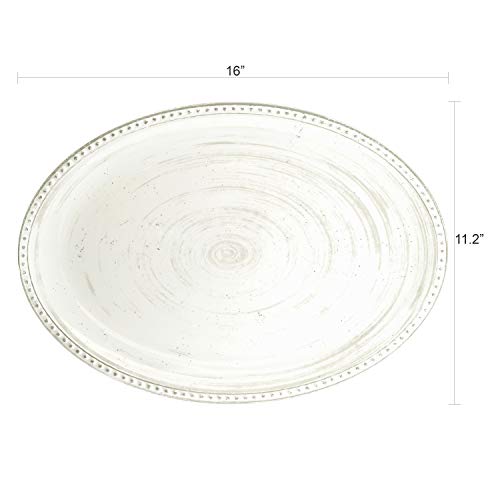 Zak Designs Melamine Oval Large Serving Platter, 16 inches, French Country House (Oyster White)