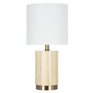 amazon brand – rivet scandinavian style wood table lamp with metal base, led bulb and shade included, 17.5"h, blonde / satin brass