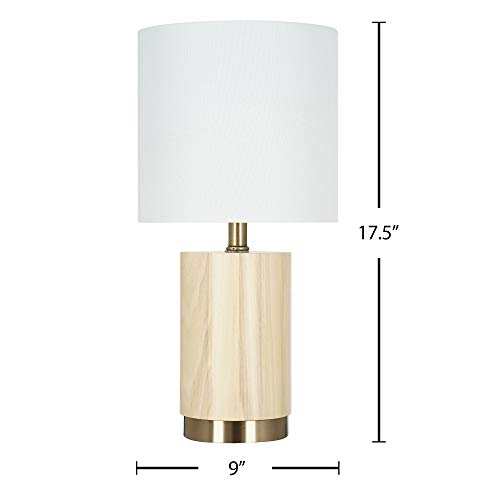 Amazon Brand – Rivet Scandinavian Style Wood Table Lamp with Metal Base, LED Bulb and Shade Included, 17.5"H, Blonde / Satin Brass