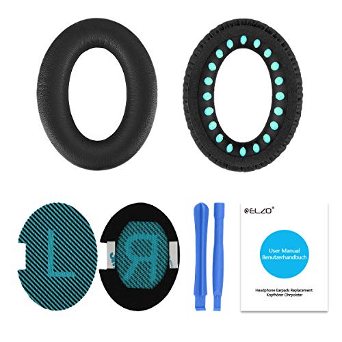 ELZO Headphones Replacement Pads for Bose, Professional Ear Pads for Bose Headphones QC2/QC15/QC25/QC35/QC35II/QC45/AE2/AE2i/AE2w/SoundTrure/SoundLink Complete with 2 Install Stick(Blue & Black)
