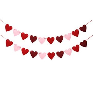 2 pieces valentines day banners,felt heart garland banner valentine’s day decor for wedding birthday anniversary party decorations ornaments