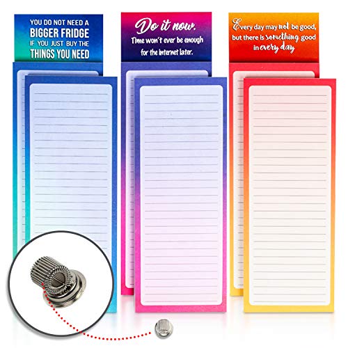 MERDREU 6 Magnetic Notepads with 3 Quote Fridge Magnets & 1 Magnetic Pen Holder | Full Magnetic Back Cute Memo Pads To Do List, Shopping List &