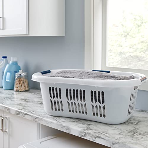 Rubbermaid 2.1 Bushel Small Hip Hugger Portable Plastic Home Laundry Basket with Grab Through Handles, White (2-Pack)