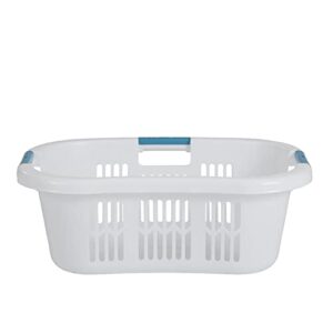 Rubbermaid 2.1 Bushel Small Hip Hugger Portable Plastic Home Laundry Basket with Grab Through Handles, White (2-Pack)