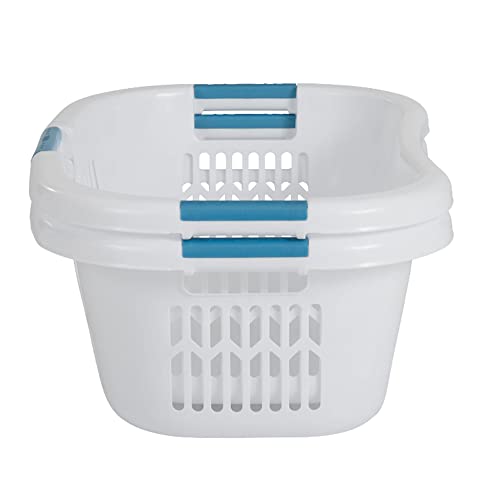 Rubbermaid 2.1 Bushel Small Hip Hugger Portable Plastic Home Laundry Basket with Grab Through Handles, White (2-Pack)