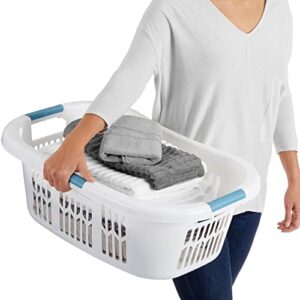 Rubbermaid 2.1 Bushel Small Hip Hugger Portable Plastic Home Laundry Basket with Grab Through Handles, White (2-Pack)