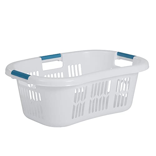 Rubbermaid 2.1 Bushel Small Hip Hugger Portable Plastic Home Laundry Basket with Grab Through Handles, White (2-Pack)