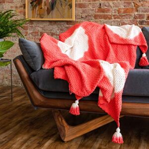refinery29 | arden bedding collection | premium cotton textured throw blanket, modern design for luxury home décor (50 x 70, orange)