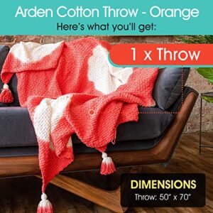 Refinery29 | Arden Bedding Collection | Premium Cotton Textured Throw Blanket, Modern Design for Luxury Home Décor (50 x 70, Orange)