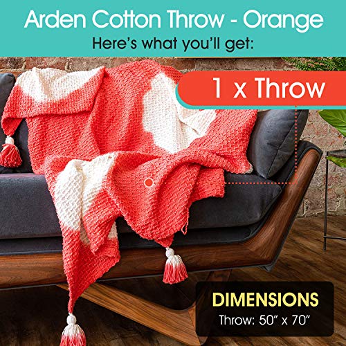 Refinery29 | Arden Bedding Collection | Premium Cotton Textured Throw Blanket, Modern Design for Luxury Home Décor (50 x 70, Orange)