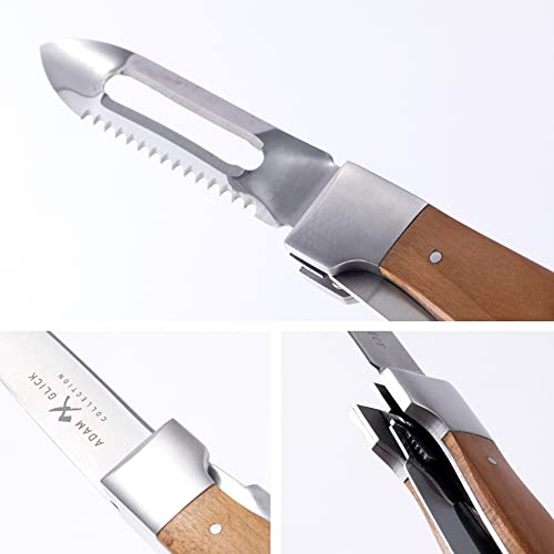 Messermeister Adventure Chef Folding Peeler & Parer - Includes Full-Sized Paring Knife, Peeler & Scaler - 303 Stainless Steel & Carbonized Maple Handle