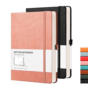 RETTACY Dotted Bullet Grid Journal 2 Pack - Dot Grid Hard Cover Notebook with 320 Pages,120gsm Thick Paper,Smooth PU Leather,Inner Pocket,5.75'' × 8.38'' (Black Pink)