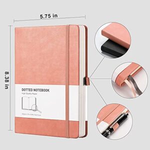 RETTACY Dotted Bullet Grid Journal 2 Pack - Dot Grid Hard Cover Notebook with 320 Pages,120gsm Thick Paper,Smooth PU Leather,Inner Pocket,5.75'' × 8.38'' (Black Pink)