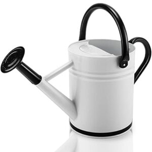 cesun 1 gallon galvanized metal watering can for outdoor plants (white and black) – decorative farmhouse style watering pot with removable spout - perfect for outdoor use