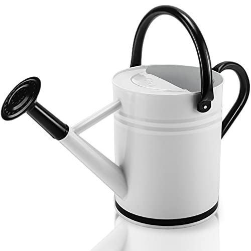 Cesun 1 Gallon Galvanized Metal Watering Can for Outdoor Plants (White and Black) – Decorative Farmhouse Style Watering Pot with Removable Spout - Perfect for Outdoor Use