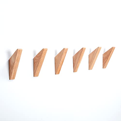 DUUO LONANGG Wooden Hooks Wall Hooks, Coat Hooks, Rubber Wood Hooks (Pack 6) Wall Hangers Hooks for Hanging Coats, Hats Hooks, Bags Hooks Towels Hooks, Decorations Triangle Hook