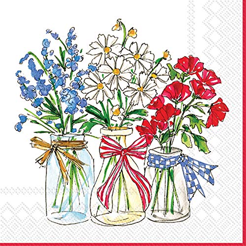 Boston International IHR Rosanne Beck 20-Count 3-Ply Cocktail Beverage Paper Napkins, 5 x 5-Inches, Patriotic Floral