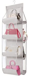 aarainbow 1 pack hanging handbag purse organizer, polyester fiber+pvc purse bag organizor 8 pockets wardrobe closet space saving, washable, 41l x 13.5w (b-light gray)