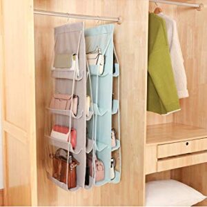 AARAINBOW 1 Pack Hanging Handbag Purse Organizer, Polyester Fiber+PVC Purse Bag Organizor 8 Pockets Wardrobe Closet Space Saving, Washable, 41L x 13.5W (B-Light Gray)