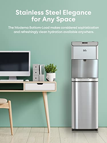 Brio Moderna CLBL720SC Self-Cleaning Bottom Load Water Cooler Dispenser for 3 & 5 Gallon Bottles – Room & Adjustable Hot & Cold, Child Lock, Electronic Display, Silver Stainless Steel