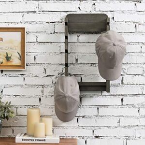 MyGift Wall Mounted Baseball Cap Organizer Hat Rack with 10 Hooks, Rustic Gray Solid Wood Hanging Hat and Garment Holder