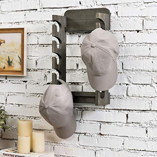 MyGift Wall Mounted Baseball Cap Organizer Hat Rack with 10 Hooks, Rustic Gray Solid Wood Hanging Hat and Garment Holder