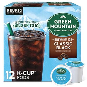 green mountain coffee roasters brew over ice classic black, single serve keurig k-cup pods, medium roast iced coffee, 12 count