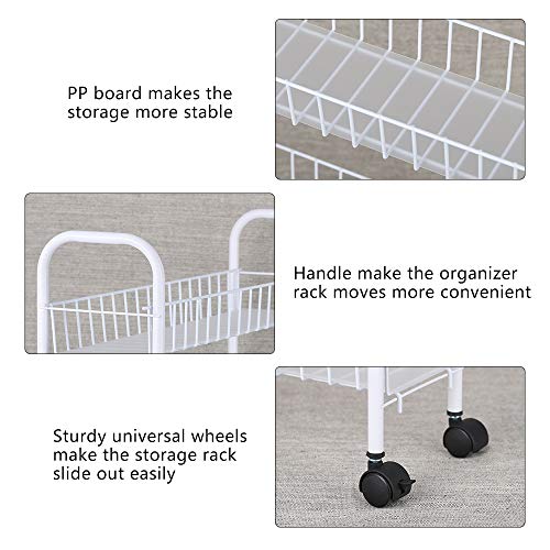 4 Tier Slim Slide Out Storage Rack, Kitchen Gap Shelf with Wheels Storage Basket for Bathroom Home Organizer Storage Shelf for Narrow Spaces, White