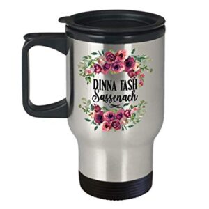 Dinna Fash Sassenach Coffee Mug for Girlfriend Outlander Lover Highlander Floral Tea Cup Scottish Travel Mugs Fan Gift for Women