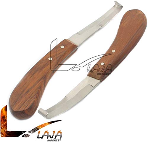 LAJA IMPORTS Hoof Knife Set Sharpener Right & Left Handed Double Edge Farrier Horses Goats Pick Trimming Knives Wooden Handle