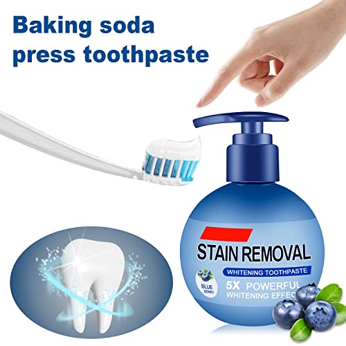 Baking Soda Whitening Toothpaste Intensive Stain Remover Whitening Toothpaste Strengthening Stain Removal Gel Toothpastes Strong Cleaning Power Natural Fluoride-Free Toothpaste (Blueberry)