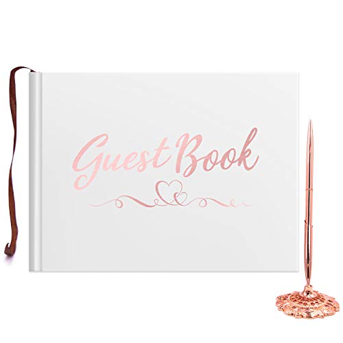 Wedding Guestbook and Wedding Pen Set - Rose Gold 100 Page Guest Book Set