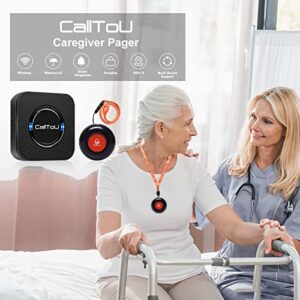 CallToU Wireless Caregiver Call Button Ederly Monitoring Alert Systems for Seniors 1 Plugin Receiver 2 Waterproof Transmitters