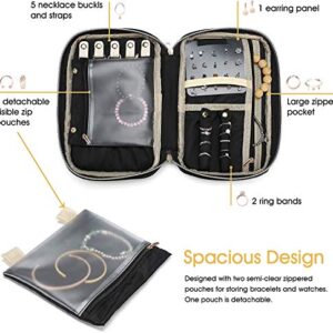 ProCase Travel Jewelry Organizer Case for Women Christmas Valentine's Day Gift, Soft Padded Jewelry Storage Bag Box Carrying Case Pouch for Rings, Bracelet, Earring, Chains, Necklace Holder -Black