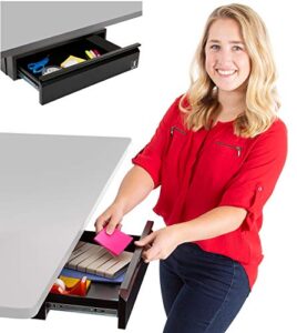 stand steady attachable under desk drawer | pull-out storage organizer with smooth sliding tracks | spacious storage drawer easily mounts to desks and workstations (black / 17.5 x 11.5)