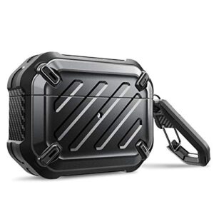 supcase unicorn beetle pro series case designed for airpods pro, full-body rugged protective case with carabiner for apple airpods pro (black)