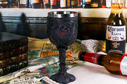 Medieval Double Dragon Wine Goblet - Valentines Dungeons and Dragons Wine Chalice -7oz Stainless Steel Drinking Cup - Romantic Novelty Gothic Gift Party Idea Goblets Present for Girl Girlfriend Wife