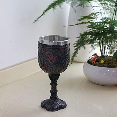 Medieval Double Dragon Wine Goblet - Valentines Dungeons and Dragons Wine Chalice -7oz Stainless Steel Drinking Cup - Romantic Novelty Gothic Gift Party Idea Goblets Present for Girl Girlfriend Wife