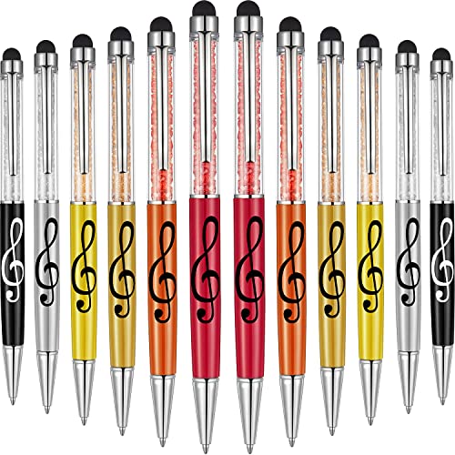 Stylus Music Pen Crystal Ballpoint Pens Retractable Touch Screen Pens Capacitive Diamond Writing Pens Music Note Ballpoint Pen 2-in-1 for Capacitive Touch Screen Devices (Bright Colors)