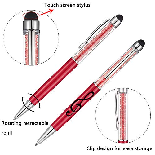 Stylus Music Pen Crystal Ballpoint Pens Retractable Touch Screen Pens Capacitive Diamond Writing Pens Music Note Ballpoint Pen 2-in-1 for Capacitive Touch Screen Devices (Bright Colors)