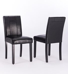 dining chairs set of 2 solid wood leatherette parson chairs(black)