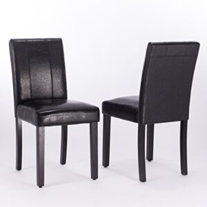 Dining Chairs Set of 2 Solid Wood Leatherette Parson Chairs(Black)