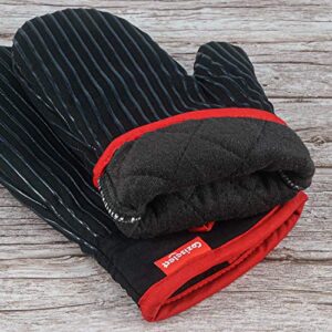 Oven Mitts and Pot Holders Set, Heat Resistant Oven Mitts Gloves Set Hot Pads for Kitchen Cooking Grill, Pure Cotton and Terrycloth Lining, Heavy Duty Thick Gloves Black, 4-Piece Set, by Coziselect