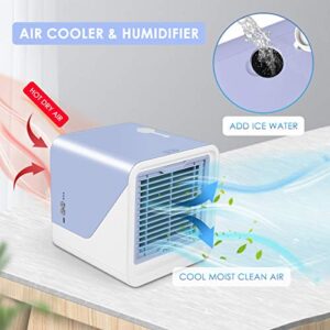 Air Cooler, Mini Portable Air Conditioner Fan Noiseless Evaporative Air Humidifier, Personal Space Air Conditioner, Mini Cooler,3 Gear Speed, LED Night, Office Cooler Humidifier & Purifier