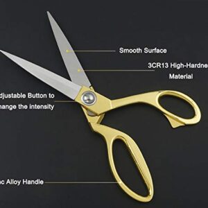 CABAX Stainless Steel Sharp Tailor Scissors for Clothing Dressmaking Shears Fabric Craft Cutting Adjustable Kitchen Scissors, Gold (9.5'')