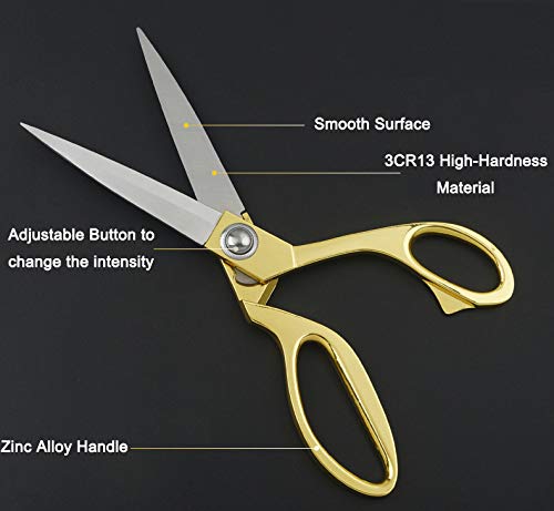 CABAX Stainless Steel Sharp Tailor Scissors for Clothing Dressmaking Shears Fabric Craft Cutting Adjustable Kitchen Scissors, Gold (9.5'')