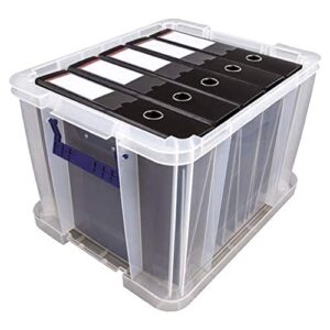 3 bankers box 36l plastic storage box with lids, prostore super strong stackable plastic storage boxes (31.5 x 47.5 x 38cm), clear