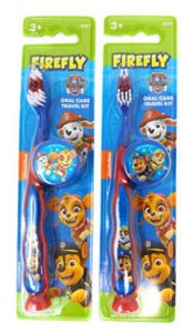 firefly nickelodeon paw patrol kids toothbrushes with suction cup and toothbrush cap - for girls 3+ yrs. (2 count (pack of 1), blue)