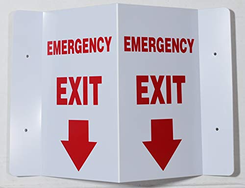Emergency EXIT Arrow Down 3D Projection Sign/FIRE Extinguisher Hallway Sign (White/RED,Plastic,5.5x9)-Les Deux cotes line